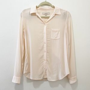 LOFT Long Sleeve Cream Button-Front Shirt XS